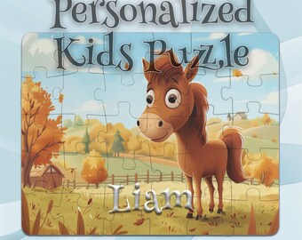 Gepersonaliseerde paardenpuzzel voor kinderen – STEM-leerpuzzel – Vroegtijdige leeractiviteit – Cognitief spel – Leren leuk gemaakt – Perfect kindercadeau