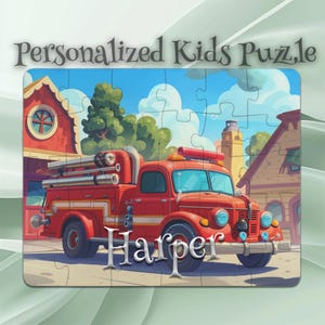 Personalized Antique Fire Truck Puzzle for Kids – Personalized Keepsake Puzzle – Grandchild Gift Idea – Easy-Grip Large Pieces
