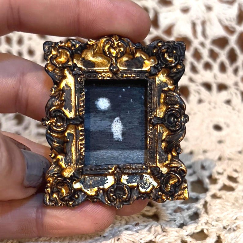 Original Mini Ghost Oil Painting Halloween Decorarion With Ornate Gold Frame Tiny Unique Dark Academia Horror Wall Art Fhoat Drinking Coffee Painting Only