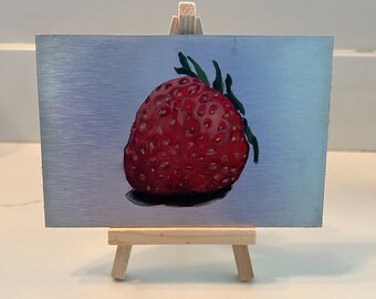 Klein olieverfschilderij aardbei schilderij Cottage kern muurkunst origineel olieverfschilderij verjaardagscadeau, Moederdagcadeau, Franse keukenkunst