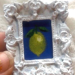 Tiny Art, Original Miniature Oil Painting Still Life, Lemon Decor , Fruit Painting, Cute Handmade Gift, Framed Art, Vintage Frame, Fruit Art