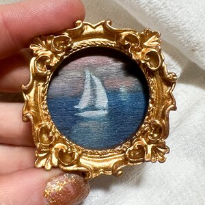 Tiny Sailboat Oil Painting Dollhouse Framed Art Sailboat Wall Decor Gift For Ocean Lover Unique Handpainted Oil Painting Girt for Mom