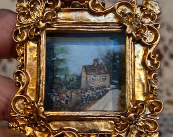 Mini Original Cottage Core Painting, Mini Oil Painting, Mini Framed Art, Miniature Countryside Cottage Art, Cottagecore Decor