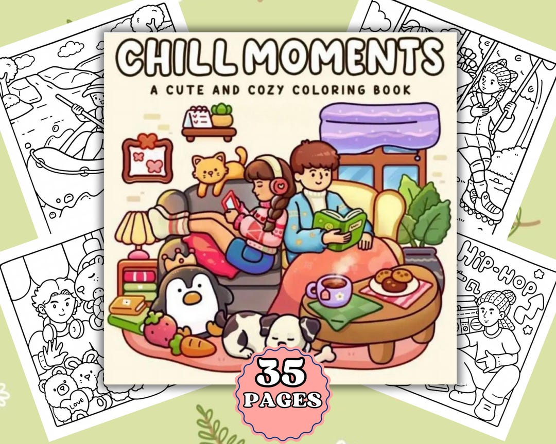 Chill Moments Coloring Book - 35 Printable Pages PDF Cute and Cozy ...