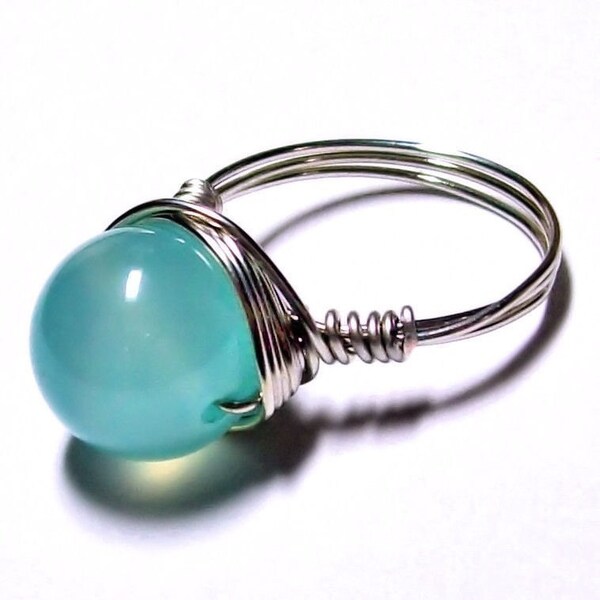 CARIBBEAN BLUE - Natural Chalcedony Gemstone Ring - Sterling Silver