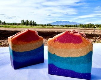 STRAWBERRY BANANA TWIST Rainbow Cold Process Soap, Handmade Artisan Soap