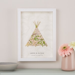 HochzeitStag Geschenk für Paar, Wand Kunst Dekor, Reise Thema Hochzeit, Geschenk für Braut, Geschenk für Bräutigam, Individuelle Karte Tipi Zelt Druck