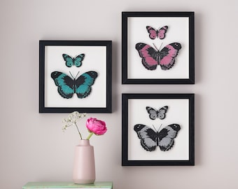 Valentine's Day Gift, GIft for Her, Butterfly Wall Art, Hand painted 3D Butterfly Framed Wall Art, Butterfly Home Decor Art Print