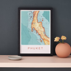 Phuket Poster, Thailand Map Print, Wedding Wall Art, Honeymoon Destination Gift, Travel Poster Print, Wall Decor