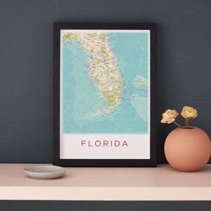 Florida Poster, Florida Kaart Print, Florida Wall Art, Huwelijksreis Bestemming Gift, Travel Poster Print, Florida Island Wall Decor