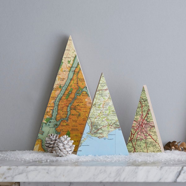 Custom Map Christmas Tree Set, Wooden Christmas Tree, Home Decor Ornament, Personalised Christmas Gift, Family Christmas Ornament keepsake