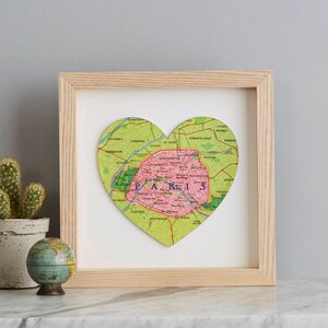 Parijs kaart afdrukken in een vierkant of hart vorm - Hand getekende vintage kaart stijl 3d print - City Illustrated Kaart print van Parijs Frankrijk