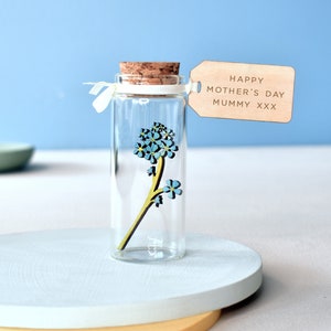 Mother's Day Gift, Forget Me Not Flower Gift for Her, Keepsake Message Bottle With Personalised Tag, Wooden Flowers, Unique Gift for Mum image 1