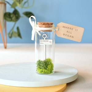 Trouwlocatie cadeau, aangepaste locatie trouwbord, cadeau voor pasgetrouwden, aandenken boodschap fles met gepersonaliseerde tag