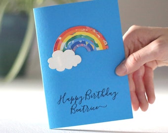 Children's Rainbow Birthday greetings card - Personalised kids Birthday Card - 3d handmade magical rainbow greeting card for boy or girl