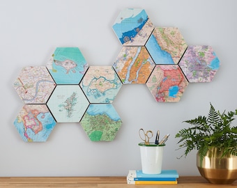 World Map Wall Art - Hexagon Map Wall Art - Personalised Home Decor Gift For A Couple - Globetrotter gift - Home Office Decor