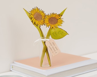 Sunflower Mother's Day Gift for Her, Bunch of Sunflowers Bouquet, Personalised Wooden Flower, Yellow Flowers Gift For Mum Or Mom