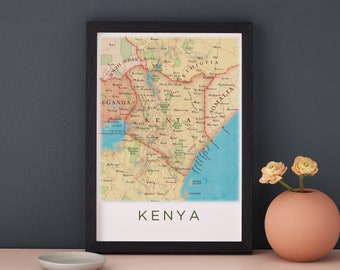 Kenya Poster, Kenya Map Wall Art, Africa Map Print, Watercolour Map Poster
