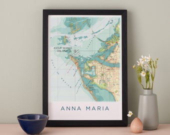 Anna Maria Island Map Print, Wall Art Print Anna Maria Island, Florida Map, Gift for Him, Travel Poster Gift For Him, Florida Map