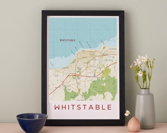 Whitstable Map Print, Whitstable Kent Poster, Illustrated Map, Map of Whitstable, Whitstable Picture , Nautical Wall Art, Coastal Print