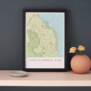 Northumberland Map Poster Holy Island Map, Bamburgh Island Map print, North East England Map Poster, Map Print Wall Art, Home Decor Gift image 1