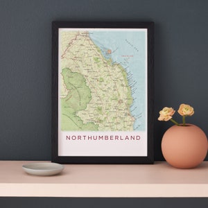 Northumberland Map Poster Holy Island Map, Bamburgh Island Map print, North East England Map Poster, Map Print Wall Art, Home Decor Gift image 1