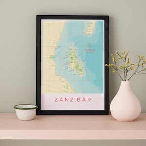 Sansibar Poster, Tansania Karte Drucken, Karte Geschenk Wandkunst, ästhetische Galerie Druck, Aquarell Karte Zeichnung