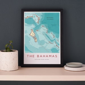 GEMALTER Bahamas Kartendruck, Wandkunst der Bahamas, Kunstposter, Westindische Inseln Poster, Illustrierte Aquarell Karte, Karte der Bahamainseln