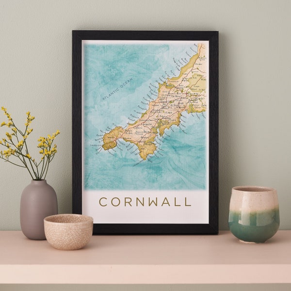 Cornwall Map Poster, Cornwall Map Print, Cornish Map, Cornwall Wall Art, Hand Drawn Wall Decor, Gallery Wall Art, Bathroom Wall Art