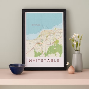 Whitstable Map Print, Whitstable Kent Poster, Illustrierte Karte, Landkarte von Whitstable, Whitstable Bild, Maritime Wandkunst, Küstendruck