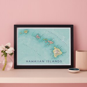 Hawaii Inseln Karte Druck, Hawaii Inseln Poster, Hawaii Karte Geschenk, Wand Kunst Dekor, Reise Geschenk für Sie, Urlaub Memento