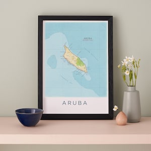 Aruba Poster, Karibik Karte Print, Wand Kunst Poster, Aruba Island, illustrierte Aquarell Karte Print