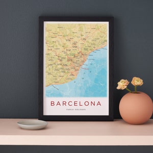 FRAMED Barcelona Map Print, Poster Print, Wall Art Decor, Gifts for Him, Barcelona Spain Map Gift, Travel Gift For men, Coastal Gallery Art image 1