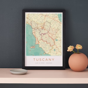 RAHMEN Karte der Toskana Italien, Wand Kunst Karte Druck, Wohnkultur Geschenk, Italienische Toscana Karte, Siena, Florenz Karte, Romantisches Urlaubsreise Geschenk