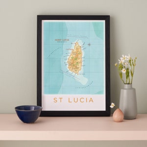 St Lucia Karte, Poster Druck, Wand Kunst Geschenk St Lucia Insel, Karibik Karte, Hochzeitstag Geschenk für ein Paar