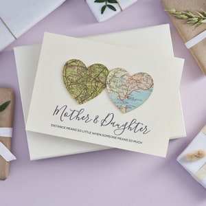 Mother's Day Card, Custom Map Heart Card, personalised Card For Mum, Two Map Destination Heart Luxury Card For Mum Or Mom