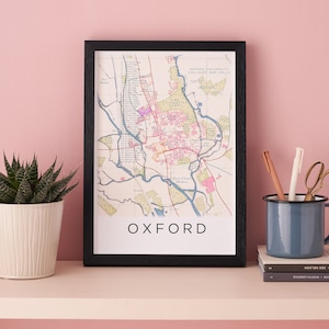 Oxford Karte Poster Druck, Abitur Geschenk Wandkunst, Oxford Universität Geschenk, Oxford Wand Dekor Kunstdruck, Oxford Karte, Oxford Karte Kunst