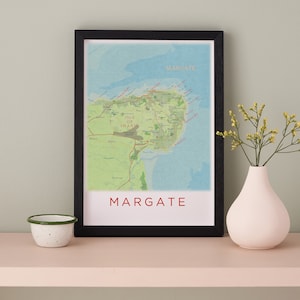 Margate Map Poster, Margate Map Print, Margate Kent Holiday Gift, Wall Art Home Decor, Travel Gifts, Margate Thanet, City print Poster