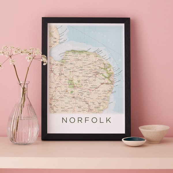 Norfolk Map Poster, Norfolk Wall Art, Poster Print, Gallery Wall Art, Watercolour Map, Illustrated Map Of Norfolk, Wall Art Decor Gift