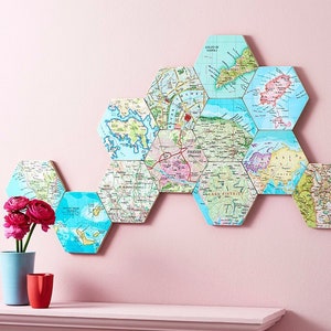 Custom Map Gift Map Wall Art Hexagon map wall art block Personalised Home Decor Gift For A Couple modern Home Office Decor image 2