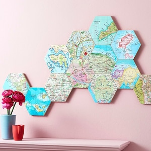 Karte Wandkunst - Individuelle Karte Geschenk - Sechseck Wandkunst - Personalisierte Wohnkultur - Geschenk für ein Paar - Haus Büro Dekor