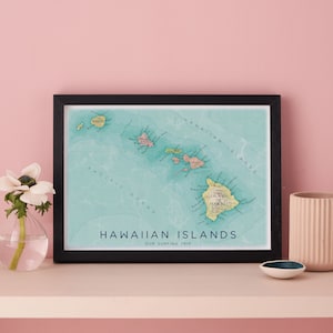GELEGENE Hawaiianische Inseln Karte Druck, Hawaiianische Inseln Geschenke, Hawaii Karte Geschenk, fertig zum Aufhängen, Reisegeschenk für Sie