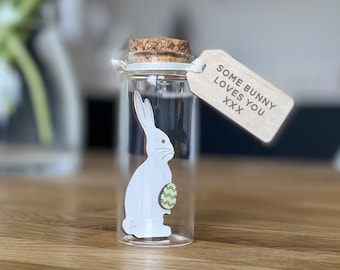 Easter Gifts for Kids, Easter Bunny Message Bottle, Kids Personalised Easter Gift, Childrens Wooden Bunny Rabbit, Grandchildren Gift