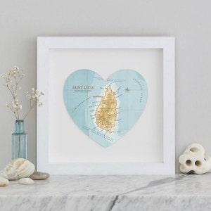 St Lucia Map heart Print, personalised wedding, anniversary, Honeymoon gift for a couple Custom map print present image 1