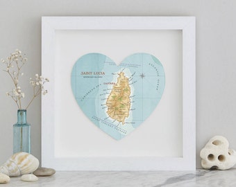 St Lucia Map heart Print, personalised wedding, anniversary, Honeymoon gift for a couple - Custom map print present
