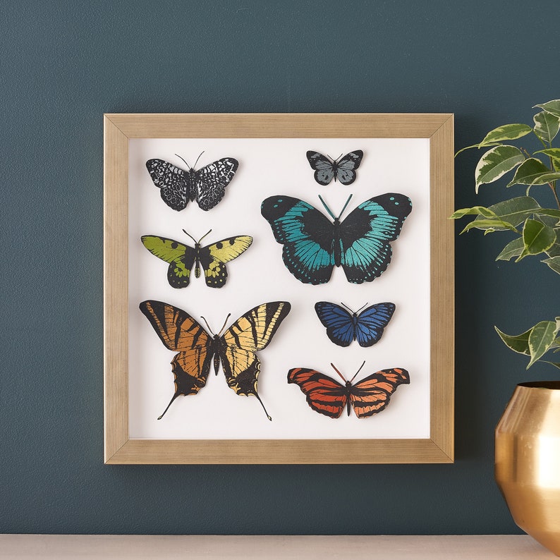 Gift for Mom, Wall art Mother's Day gift, Hand painted paper cut butterfly framed wall art 3D Butterfly Wall Art Gift For Her Gold frame