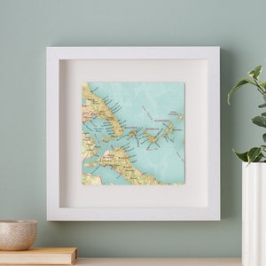 Skiathos gerahmte Karte Druck, Geschenk zum Hochzeitstag für ein Paar, Karte der griechischen Inseln Wandkunst