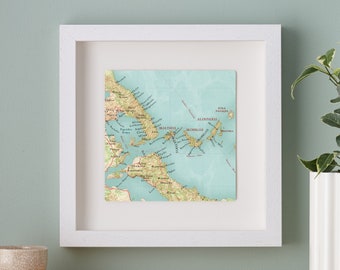 Skiathos Framed Map Print, Wedding Anniversary Gift for a Couple, Greek Islands Map Wall Art