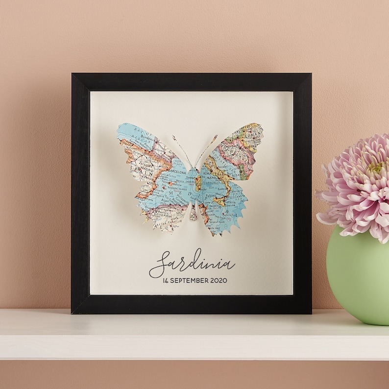 Butterfly Wall Art Valentines Gift Custom Map Personalized 3D Butterfly Wall Art Personalised Gift For Girlfriend image 1