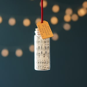 Glass Bauble Christmas Decoration - Personalised Music bottle - Hanging Keepsake Music Gift